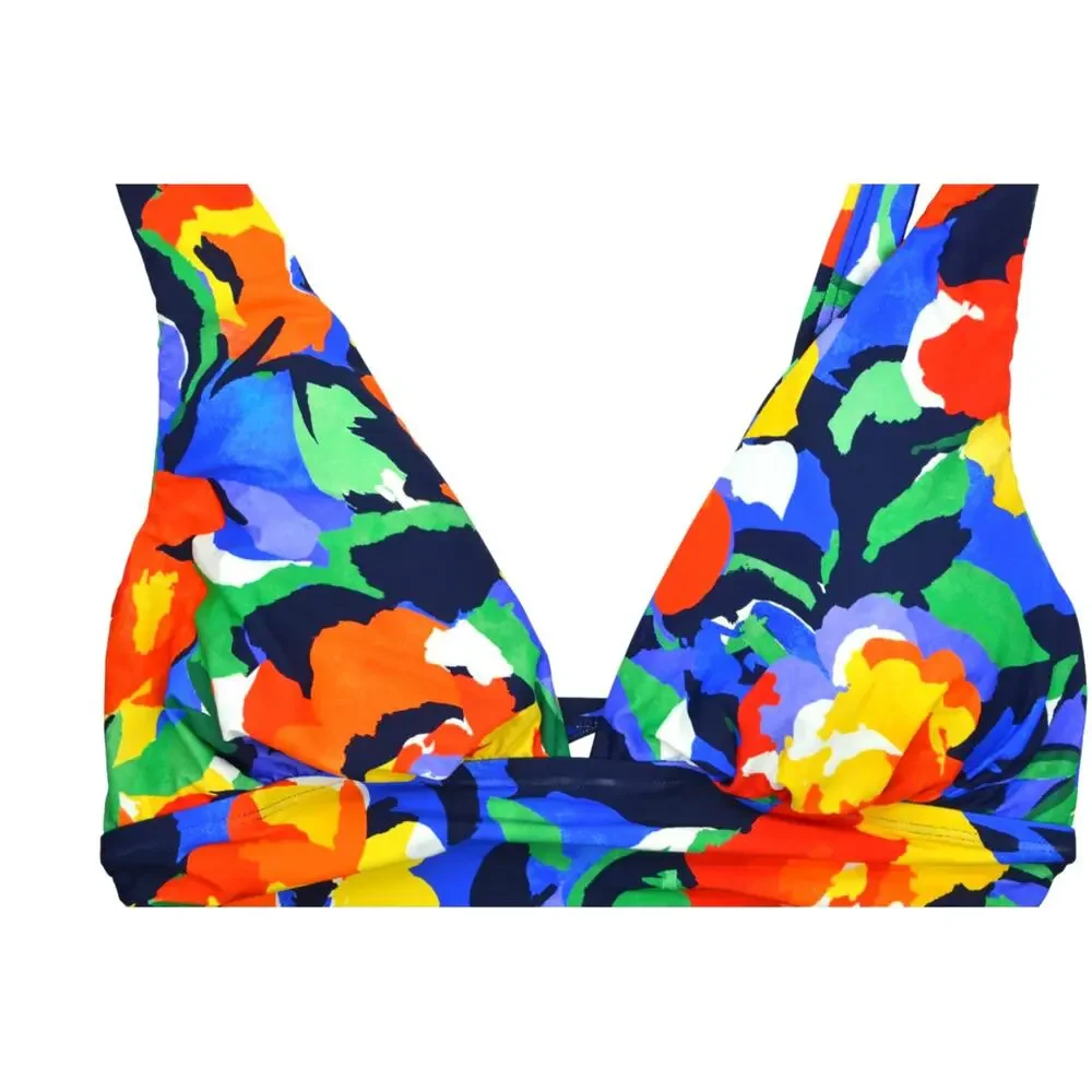 Lauren Ralph Lauren Bold Floral Shirred Plunge One Piece Swimsuit